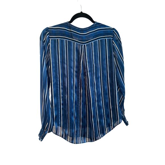 White House Black Market Stripe Blouse Coastal Office Chic Wrap Top - Picture 2 of 2